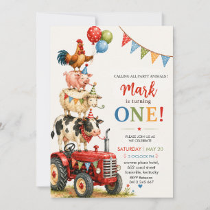 Invitation Anniversaire Garçon Tracteur Mignon & Animaux de F