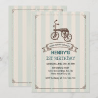 Invitation anniversaire garçon tricycle vintage -