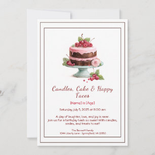 Invitation Anniversaire Gâteau en Aquarelle – choc