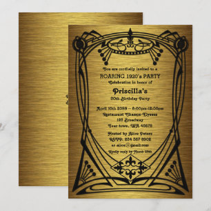 Invitation Anniversaire, Gatsby style, or noir, monogramme