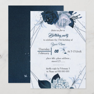 Invitation anniversaire géométrique marine et bleu poussiéreu