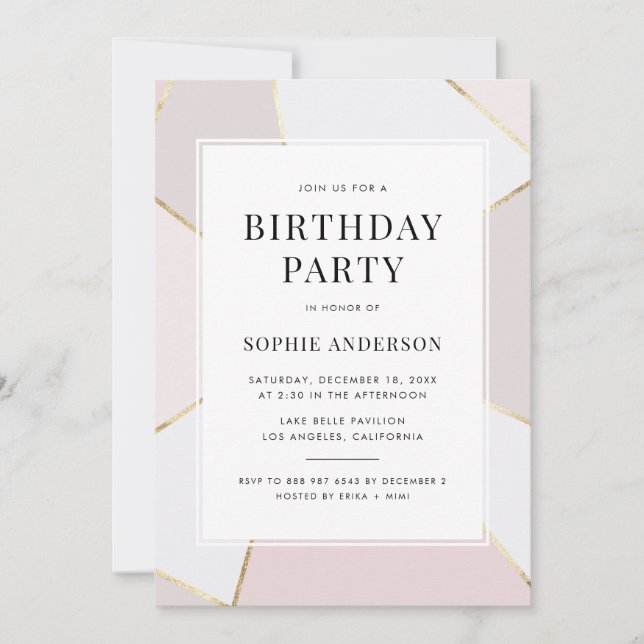 Invitation Anniversaire géométrique moderne Blush et Gold Foi (Devant)