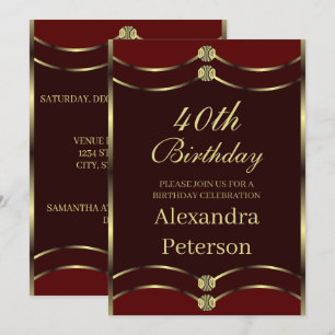 Invitation Anniversaire Géométrique Unique Maron Rouge Et Or