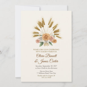 Invitation Anniversaire Gerbe de Blé Doré et Roses Ambrées