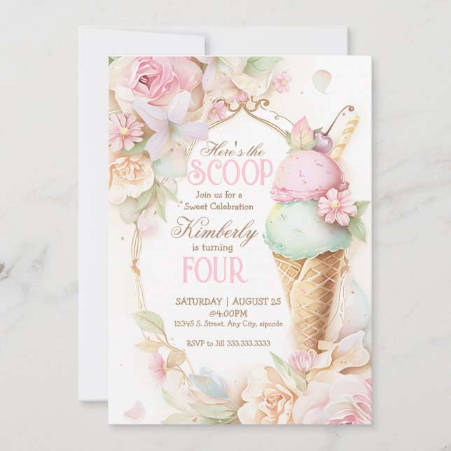 Invitation Anniversaire glace, Glace rose vintage (Devant)