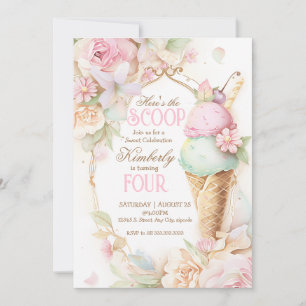 Invitation Anniversaire glace, Glace rose vintage