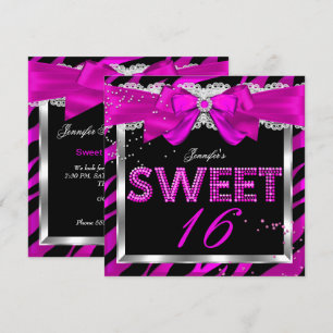 Invitation Anniversaire Glamour Paillettes Zèbre Rose Chaud 1