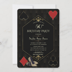 Invitation Anniversaire Gold Art Deco Gatsby Casino Vegas Pok