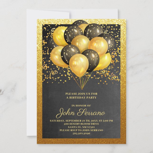 Invitation Anniversaire Gold Black Parties scintillant Party  (Devant)