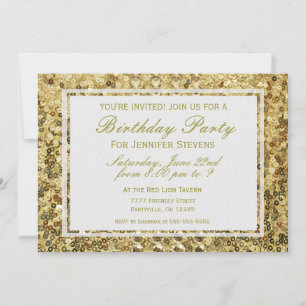 Invitation Anniversaire   Gold Confetti Parties scintillant B