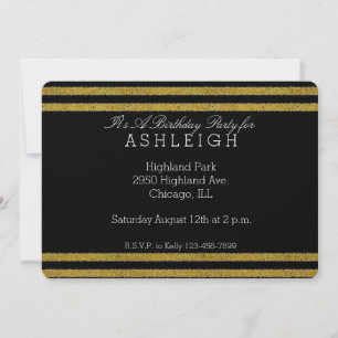 Invitation Anniversaire Gold et Black Chic Stripes
