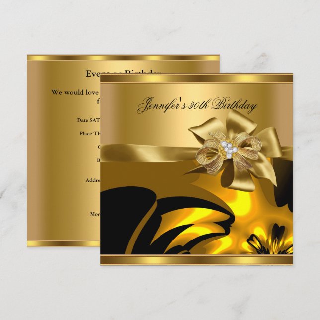 Invitation Anniversaire Gold Joyau Diamant Abstrait (Devant / Derrière)