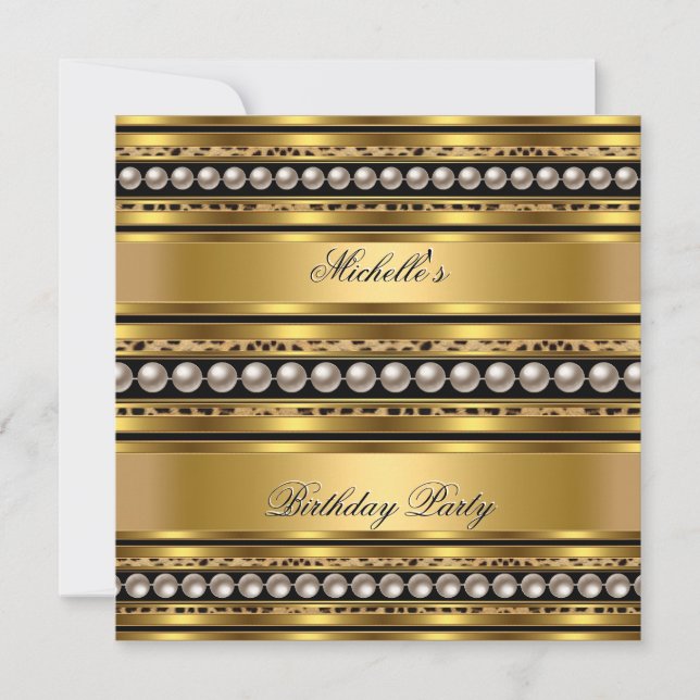 Invitation Anniversaire Gold Pearl Leopard (Devant)