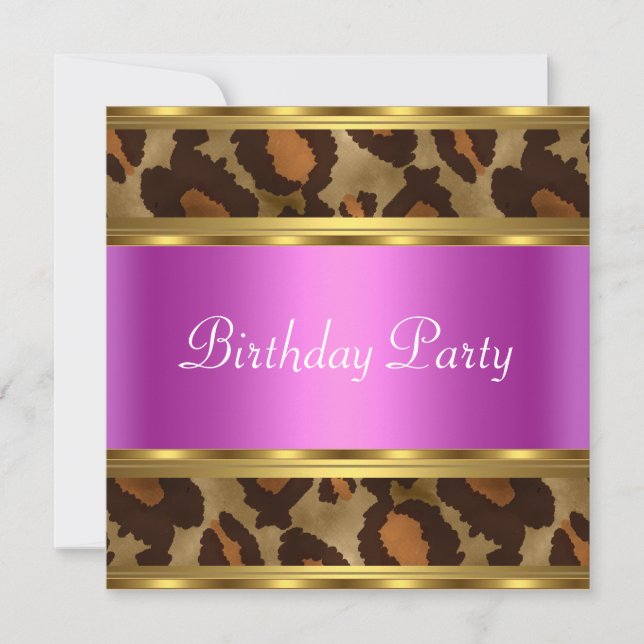 Invitation Anniversaire Gold Pink Leopard (Devant)