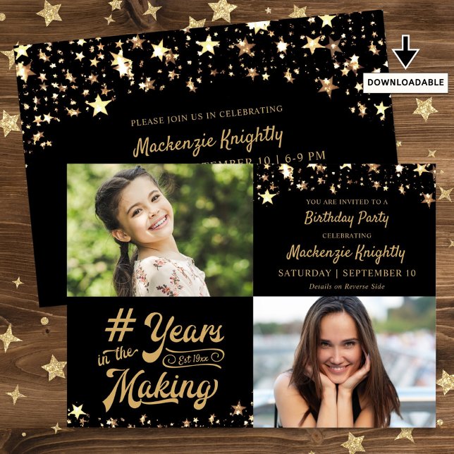 Invitation Anniversaire Gold Stars ANNÉES DANS LA FABRICATION (Créateur téléchargé)