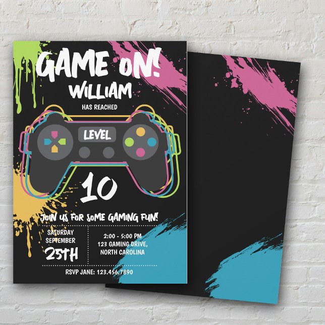 Invitation Anniversaire Graffiti de jeu vidéo pour adolescent (Teen Gaming Gamer Video Game Graffiti Birthday Invitation)
