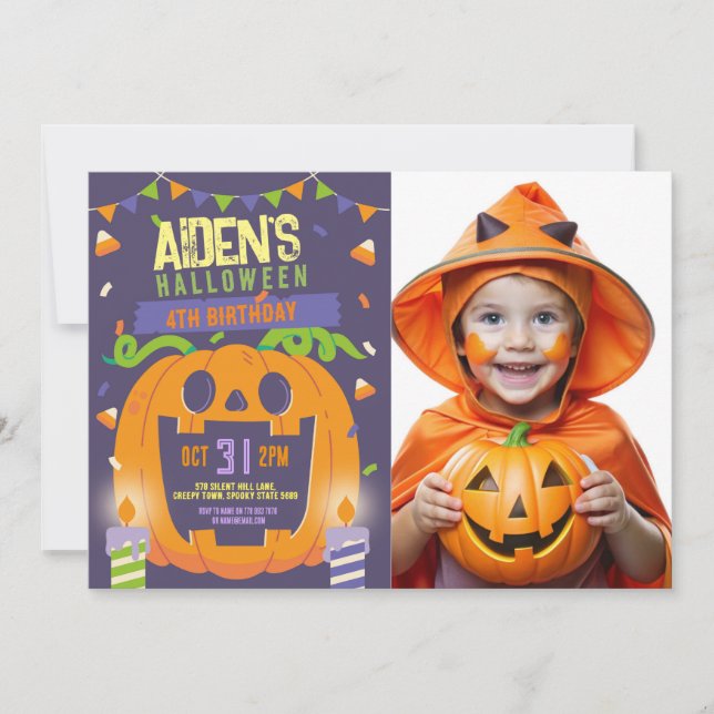 Invitation Anniversaire Halloween Enfants Citrouille (Devant)