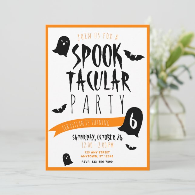 Invitation Anniversaire Halloween Spectaculaire Fantômes et C (Debout devant)