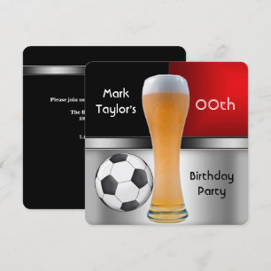 Invitation Anniversaire Homme Age Fête Rouge Bière Ballon de