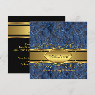 Invitation Anniversaire Homme Bleu Noir Or Fête des Pères Hom