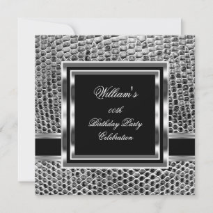 Invitation Anniversaire Homme Élégant Noir Argent Hommes