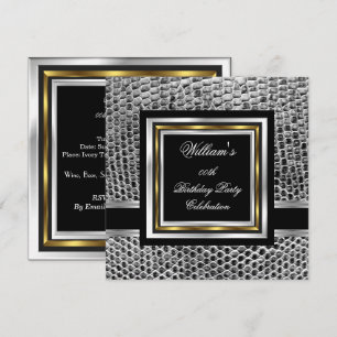 Invitation Anniversaire Homme Elégant Noir Or Argent Hommes