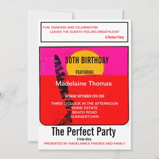 Invitation Anniversaire Homme Femme 50E Summer Beach Rétro (Devant)