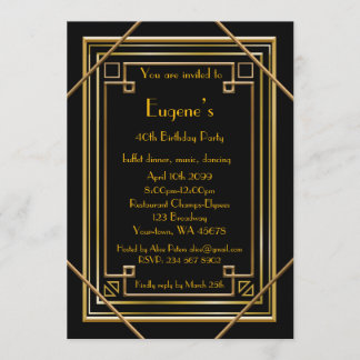 Invitation Anniversaire homme, or Gatsby style, noir