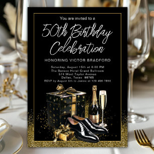 Invitation Anniversaire Homme Or Noir Élégant Luxueux