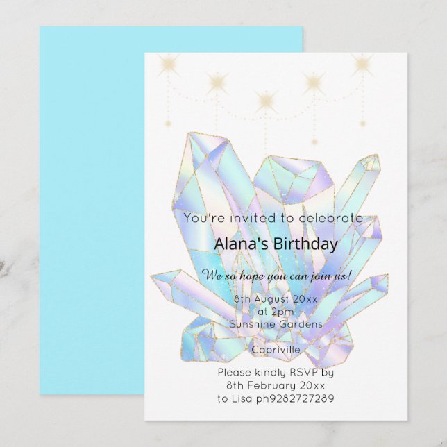 INVITATION ANNIVERSAIRE INSPIRÉ DE CRISTAL ÉLÉGANT (Devant / Derrière)