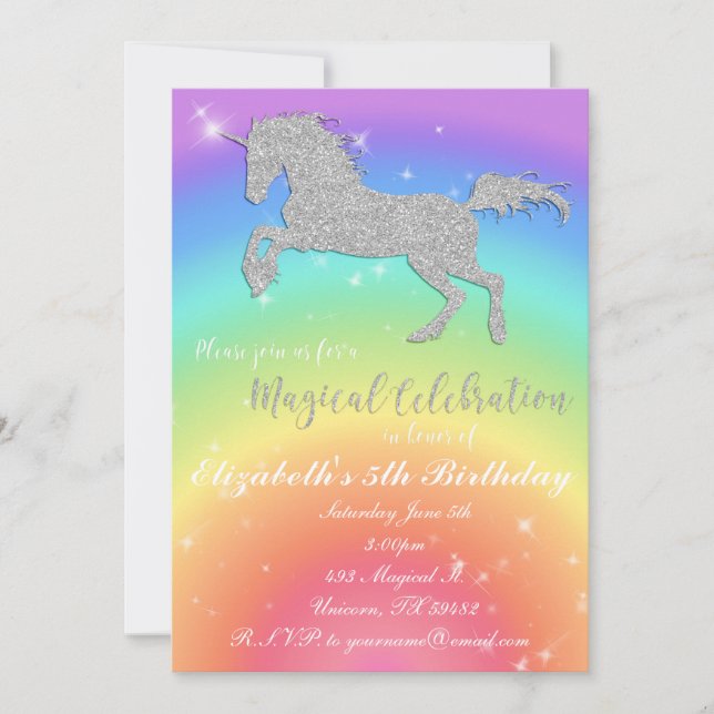 Invitation Anniversaire Inviation de licorne de parties (Devant)