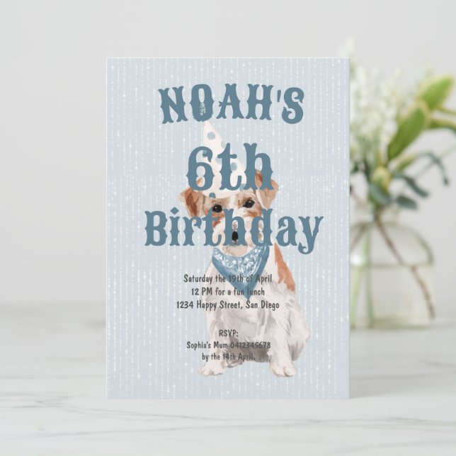 Invitation Anniversaire Jack Russell Chien Âge Bleu Anniversa (Debout devant)