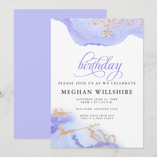 Invitation Anniversaire Juin Alexandrite Watercolor Geode (Devant / Derrière)