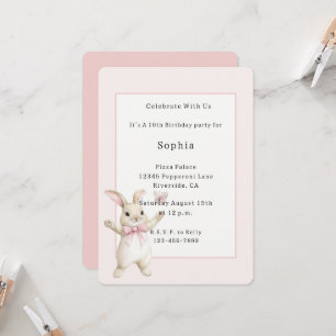 Invitation Anniversaire Lapin Papillon Rose Blush
