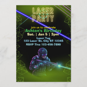 Invitation Anniversaire Laser Tag, Néon et Noir