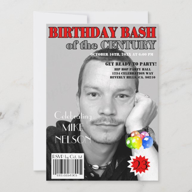 Invitation Anniversaire Le Magazine Bash Red Grey Couvre N'Im (Devant)