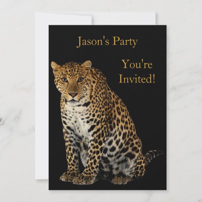 Invitation Anniversaire Leopard Sur Noir (Devant)