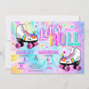 Invitation Anniversaire Licorne en Commun en Patins à Roulett