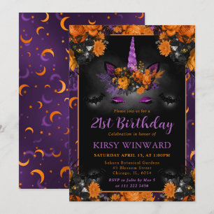 Invitation Anniversaire Licorne Florale Halloween