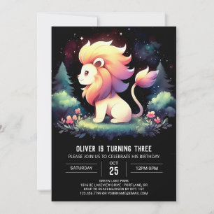 Invitation Anniversaire Lion Pastel Enchanté 