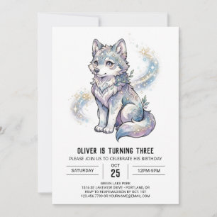 Invitation Anniversaire Loup Céleste Lavande