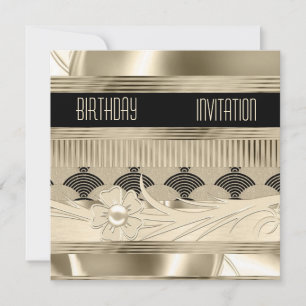 Invitation Anniversaire Lumière Noire Or Art Déco