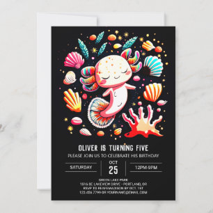 Invitation Anniversaire lunaire moderne Axolotl