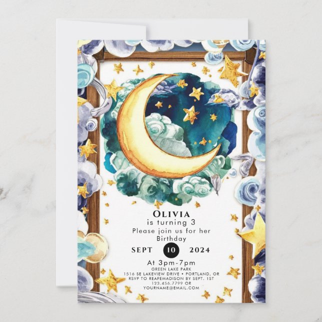 Invitation Anniversaire magique de la petite lune (Devant)