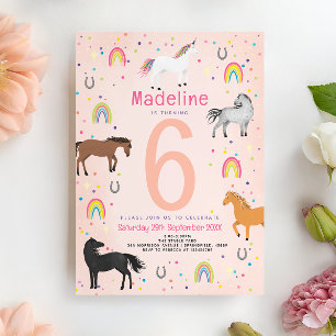 Invitation Anniversaire Magique de Licorne Rose Pastel pour F