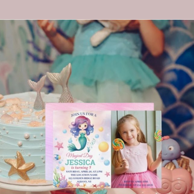 Invitation Anniversaire Magique De Sirène Sous La Mer Photo (Créateur téléchargé)