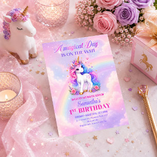 Invitation Anniversaire Magique Licorne Arc-en-Cie