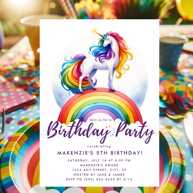 Invitation Anniversaire Magique Rainbow Unicorn (Unicorn Rainbow Birthday Invitation)