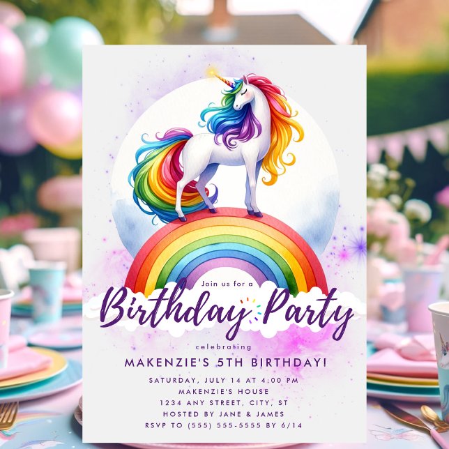 Invitation Anniversaire Magique Rainbow Unicorn (Rainbow unicorn birthday invitation)