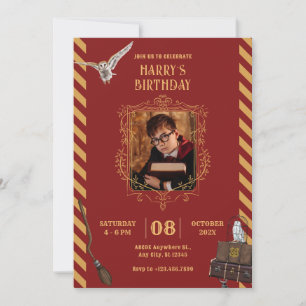 Invitation Anniversaire magique vintage rouge